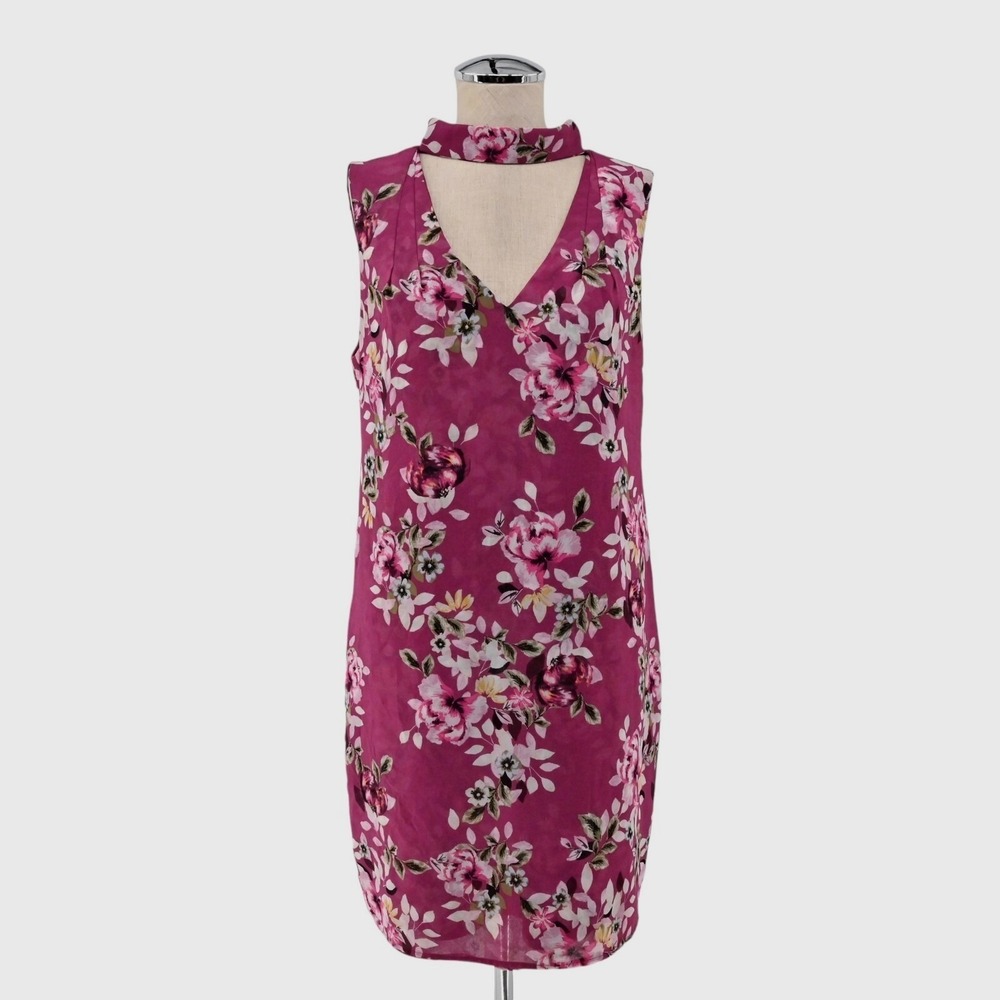 WHBM Floral Chiffon Dress Size 6 Romantic Feminine Retro Sleeveless Choker Shift